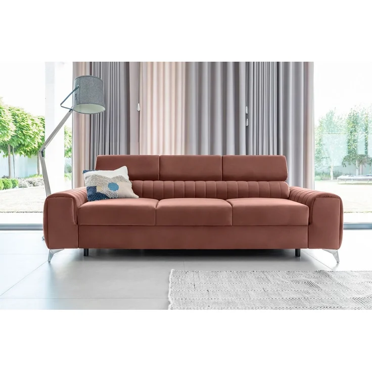 Sofa 3-Sitzer mit Schlaffunktion Schlafsofa ELENI Stoff Monolith Altrosa – Bild 1