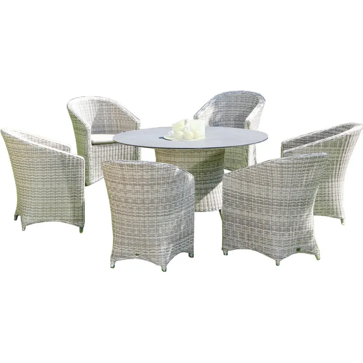 Sonnenpartner 7-teilige Sitzgruppe Solana & Base-Polyrattan Ø 134 cm Polyrattan white-coral HPL Gart
