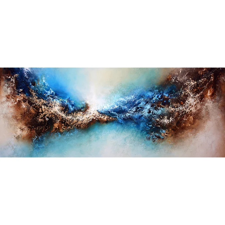 Abstrakte Kunst Leinwandbild Blau Braun 100x40 DD123245 Wandbild Leinwand – Bild 1