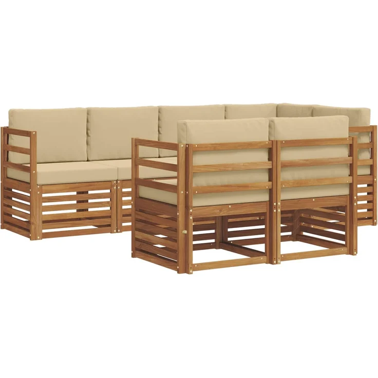 vidaXL Outdoor-Sofagarnitur 7 stk. 7-Sitzer Natur und Beige 3374953 – Bild 2