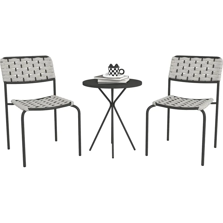 MELAYR, Polyrattan Gartenmöbel Set, Outdoor Lounge Balkonmöbel für 2 Personen, 3-teilig 2 Stühle, 60 x 46 x 80 cm, Grau