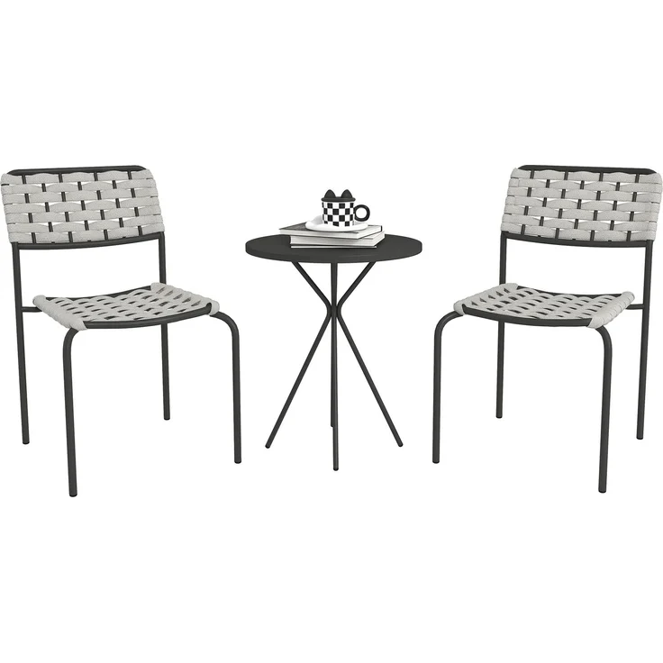 MELAYR, Polyrattan Gartenmöbel Set, Outdoor Lounge Balkonmöbel für 2 Personen, 3-teilig 2 Stühle, 60 x 46 x 80 cm, Grau – Bild 1