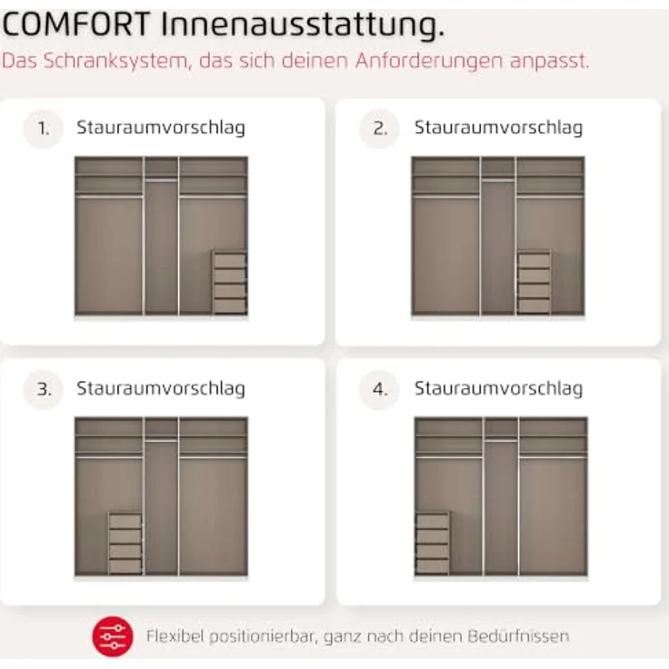 Rauch Möbel LUNIK, Kleiderschrank, Farbe Fango, Breite 226 cm | Schrank mit patentiertem Schnellmontagesystem, 5-türig, Push-to-open-Funktion, Zubehör Comfort, Schlafzimmer, Garderobe – Bild 7