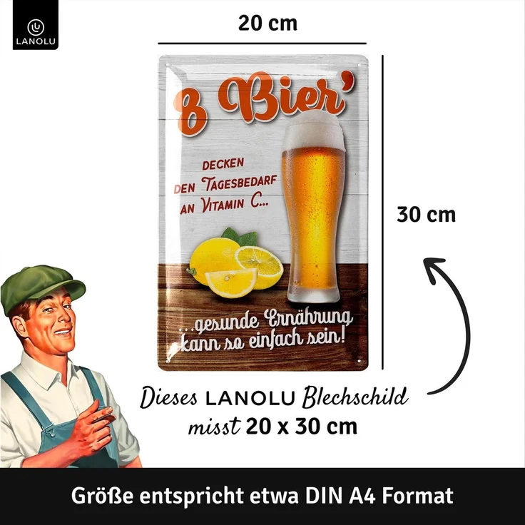LANOLU Blechschild 8 Bier - 20x30cm – Metall – Mehrfarbig – 20150 – Bild 5