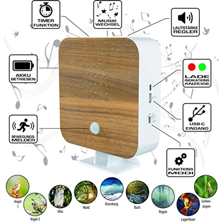 Northpoint LED Dekolicht Naturgeräuschebox Vogelzwitscher Bewegungsmelder Licht Aufladbar – Bild 4