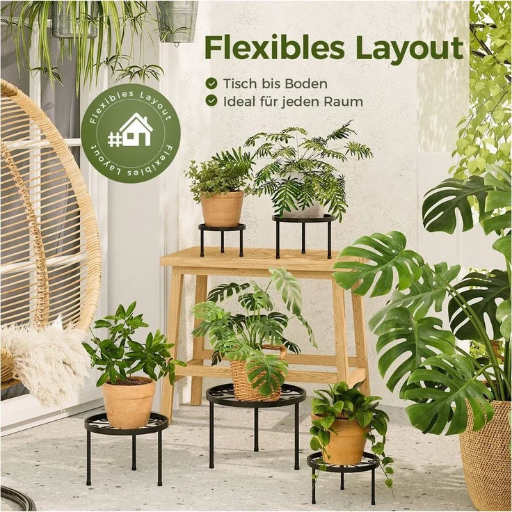 Bamworld Blumenständer 5er-Set Rostfreier Metall-Pflanzenständer, Blumenhocker, 29cm/27cm/25cm/23cm/21cm Ø, Innen/Außen-Einsatz – Bild 3