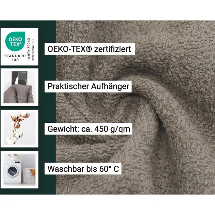 ZOLLNER 5er Set Duschtücher, 70x140 cm, fango, 100% Baumwolle – Bild 3