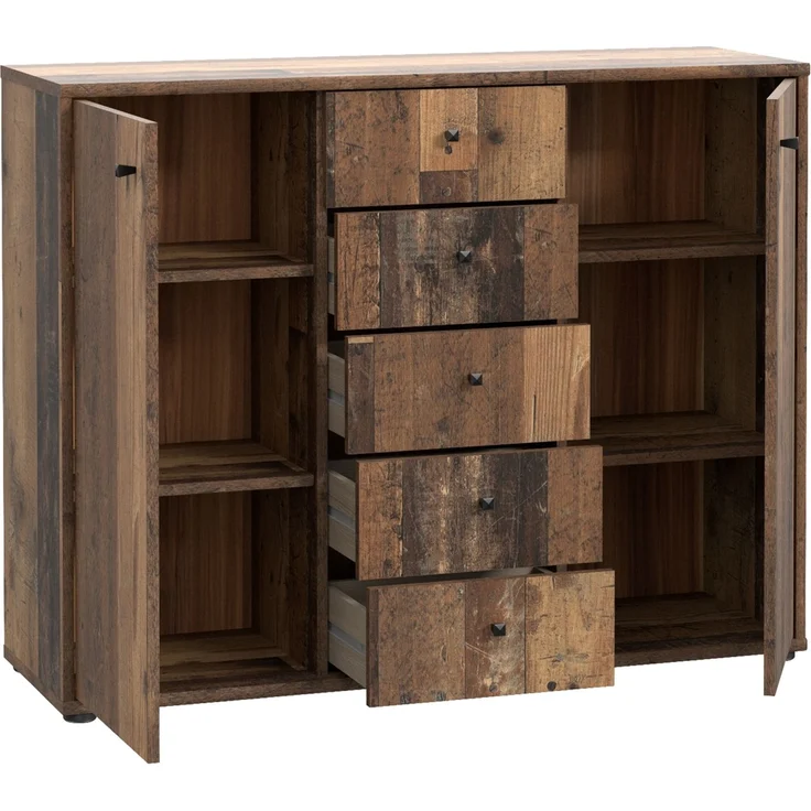 Sideboard >TEMPRA2< 2 Türen, 5 Schübe, Old-Wood Vintage Dekor - 108,8x85,5x34,8cm (BxHxT) – Bild 4