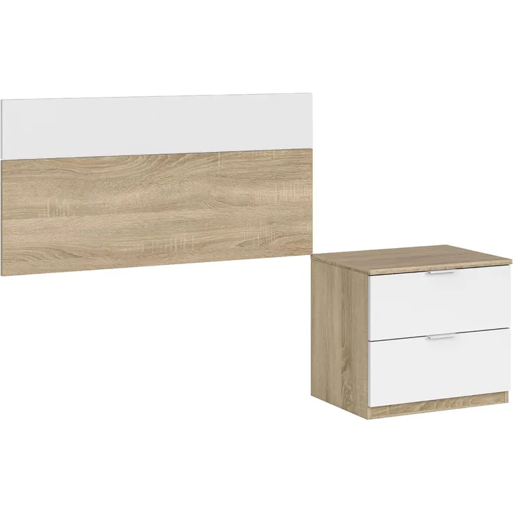 Habitdesign, modernes Kopfteil mit Nachttisch – Einzelmöbel-Set in Kanadischer Eiche & Artik weiß, viel Stauraum, Maße: 100 x 50 x 38 cm (B x H x T), Modell Luca