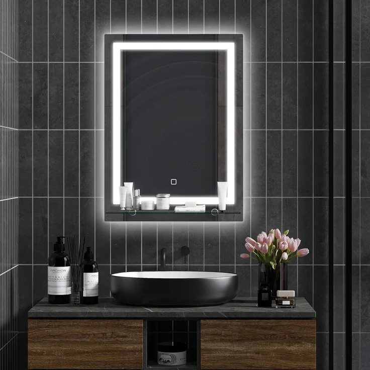 MELAYR, LED-Badspiegel, dimmbar, Anti-Beschlag, Touch-Schalter, Ablage, 50 x 70 cm, Silber – Bild 4