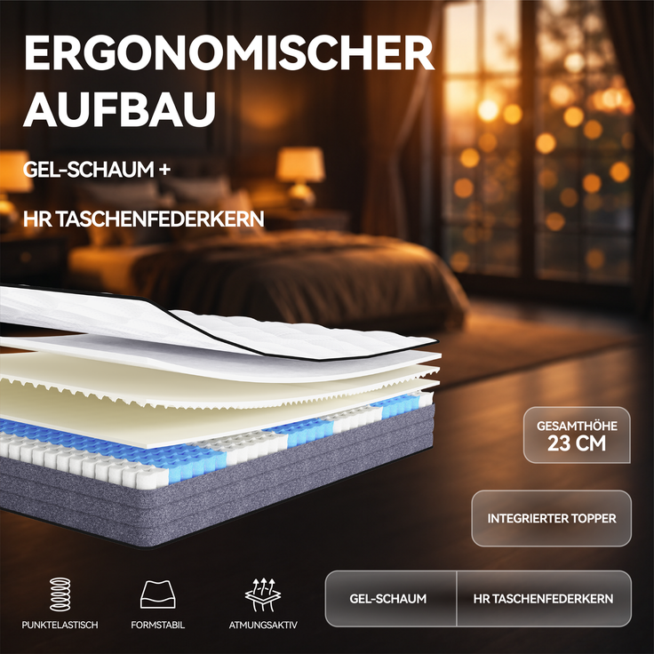 Wohnora-Qualitätsmatratzen Deluxe Taschenfederkernmatratze 140x200cm H3 20cm - Made in CHINA & Oeko TEX Siegel - Federkernmatratze 140x200 mit 1000 Federn & Lyocell Bezug - 7 Zonen Matratze 140x200 H3,H 20cm x T 200cm x B 140cm,Weiß + Grau – Bild 3