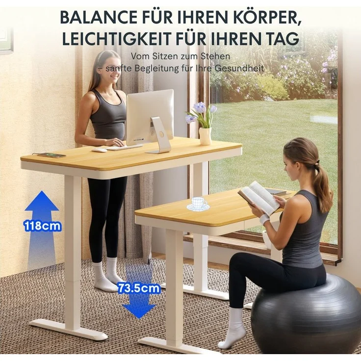 FLEXISPOT Schreibtisch Höhenverstellbarer Schreibtisch MIT Schubladen (mit LED-Höhenanzeige, 4 Speicherhöhen, Anti-Kollisionssystem, USB & Typ-C Anschluss), EINFACHE MONTAGE, leise & ergonomisch – Bild 2