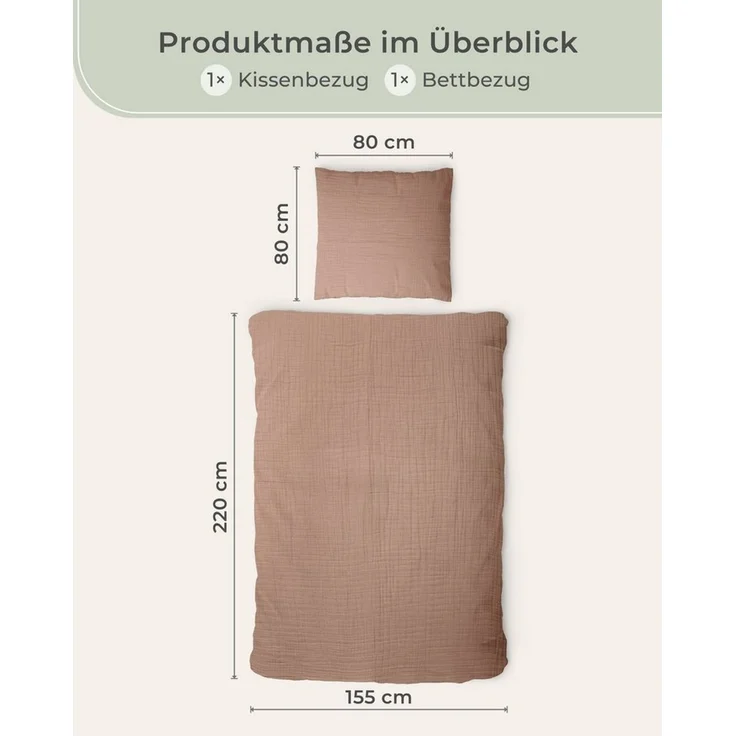 Laynenburg Bettwäsche Musselin aus 100% Baumwolle in 135x200 oder 155x220 cm, atmungsaktiv & bügelfrei – 2 lagig mit Reißverschluss & Haltebändern – Bild 3