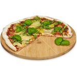 Relaxdays Pizzateller Bambus 33 cm Durchmesser, Schneidbrett aus Holz, schnittfestes Pizzabrett mit 6-facher Einteilung für gleichmäßig große Stücke, Holzteller für Pizza, natur, 33 x 33 x 1.5 cm