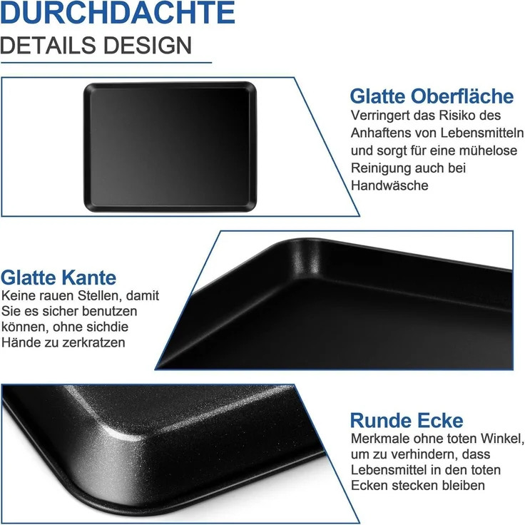 TEAMFAR Ofenblech Rechteckig Backform aus Karbonstahl Antihaft 31,5 x 24,3 x 2,5 – Bild 3