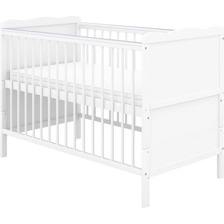 Baby-Delux Babybett Max, Kinderbett 60x120 cm weiß höhenverstellbar mit Beißschienen Matratze – Bild 1