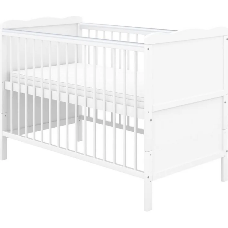 Baby-Delux Babybett Max, Kinderbett 60x120 cm weiß höhenverstellbar mit Beißschienen Matratze