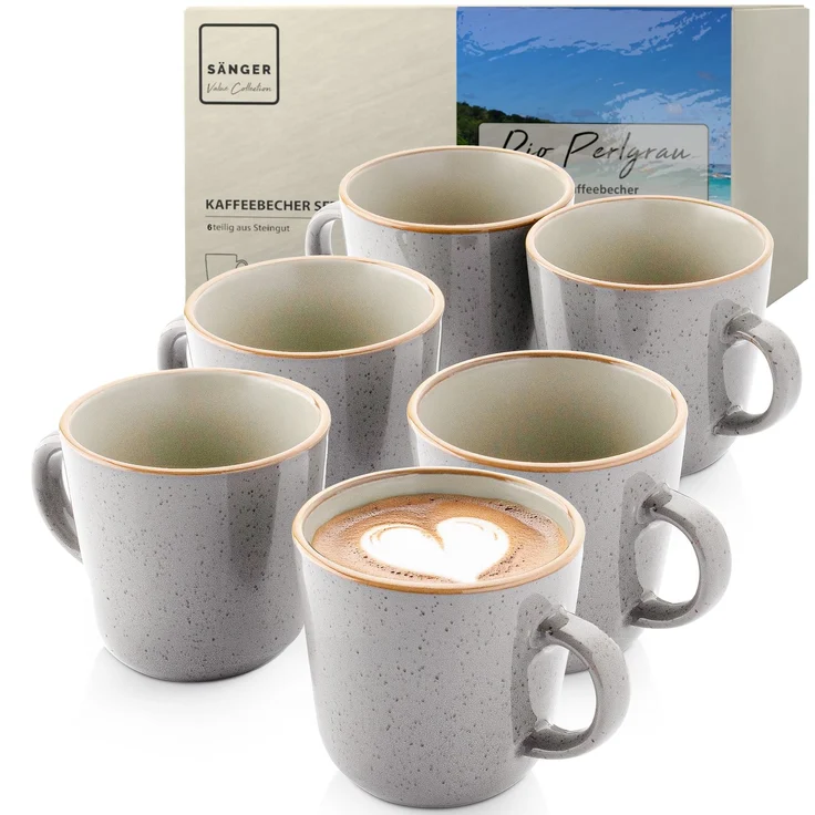 SÄNGER Kaffeebecher Set Rio Perlgrau - 6 teilig aus Steingut – Bild 1