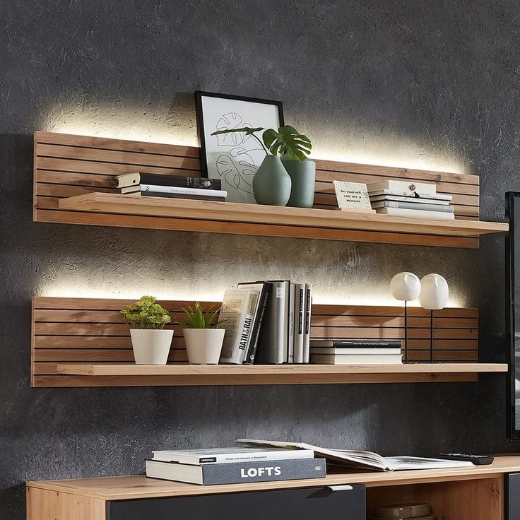 Lomadox Wandregal CUST-36, inkl. LED-Beleuchtung Artisan Eiche Rillenoptik, Breite 120 cm – Bild 3