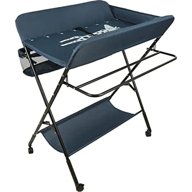 Wickeltisch Klappbarer und tragbarer, Wickelkommode Baby mit Motiv Giraffe, Höhenverstellbar, Wickeltisch mit Rollen Mobiler Wickeltisch, Tragbar Wickeltisch,80 * 66 * 98cm (dunkelblau)