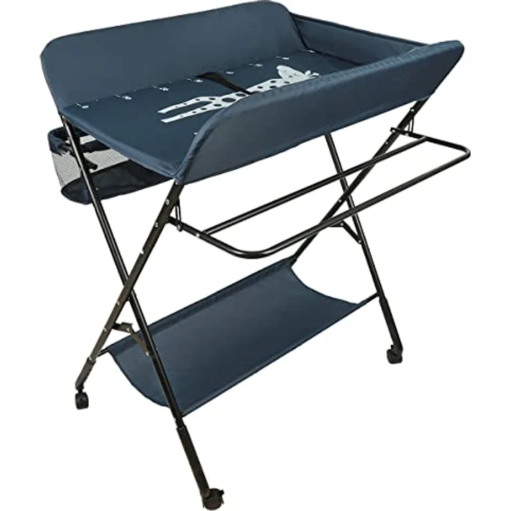 Wickeltisch Klappbarer und tragbarer, Wickelkommode Baby mit Motiv Giraffe, Höhenverstellbar, Wickeltisch mit Rollen Mobiler Wickeltisch, Tragbar Wickeltisch,80 * 66 * 98cm (dunkelblau) – Bild 1