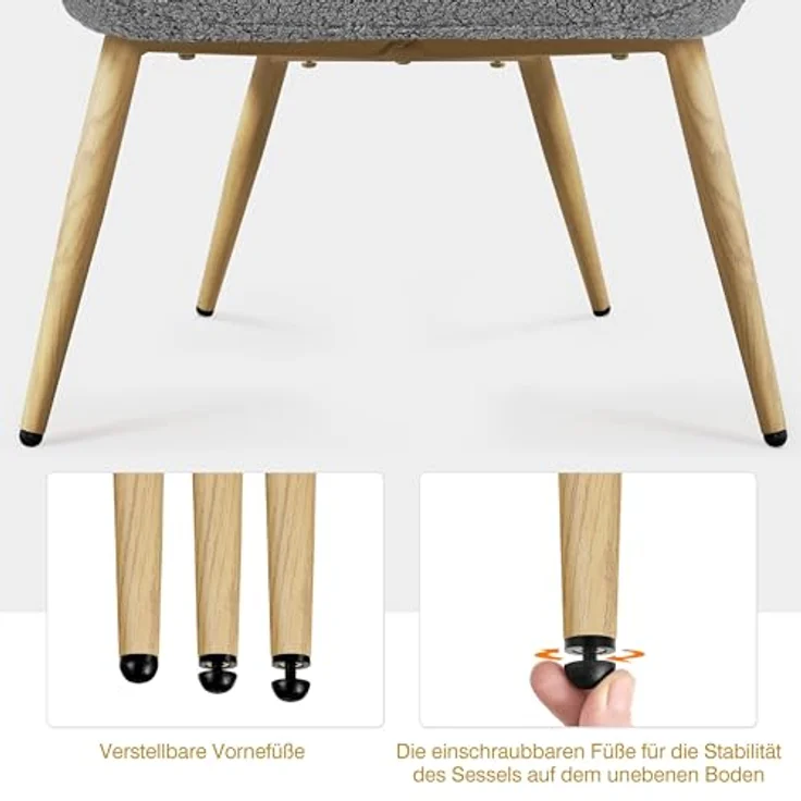 Yaheetech Ohrensessel eleganter Armsessel Polsterstuhl mit klappbare Rückenlehne Lehnsessel bis 136 kg belastbar Sessel fürs Wohnzimmer/Schlafzimmer Grau – Bild 9
