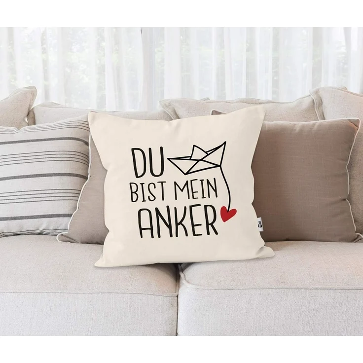 MoonWorks Dekokissen Kissen-Bezug Spruch Liebe du bist mein Anker Origami Papierschiffchen – Bild 3