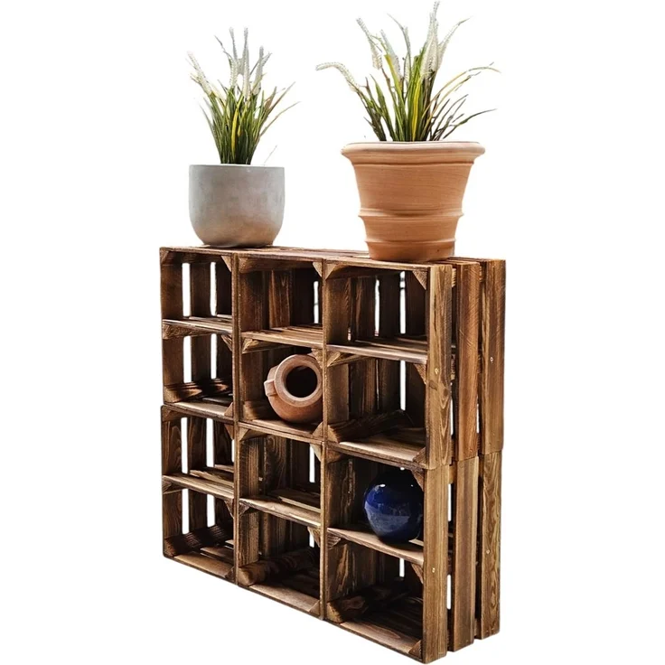 6er Set Holzkisten Weinkisten Obstkiste Klein Geflammt Regal aus Holz 40x30x25cm – Bild 2