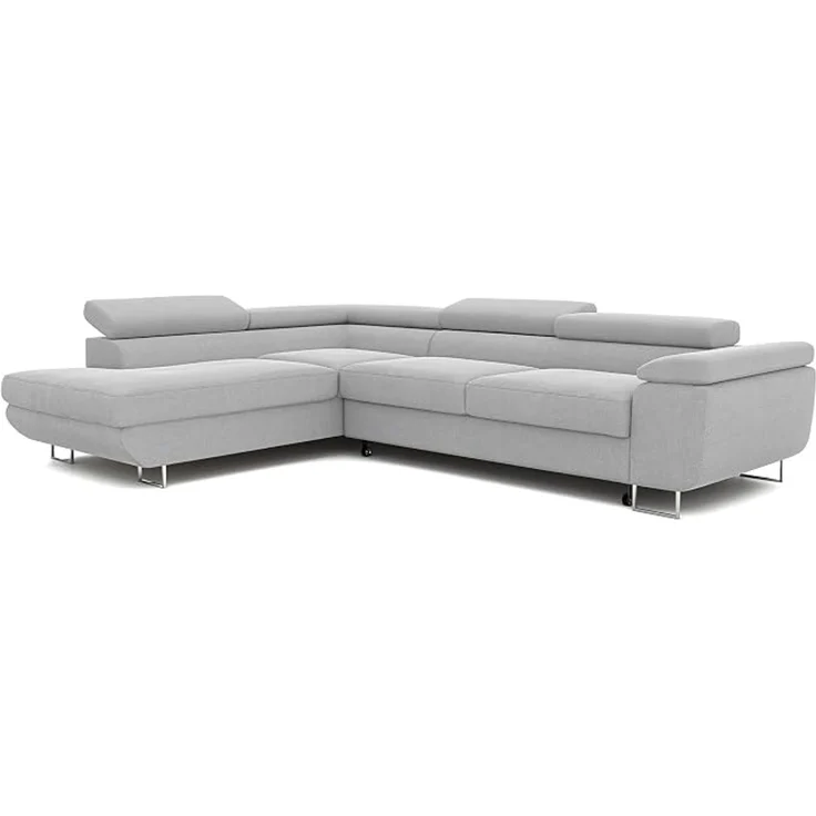 Idohome Ecksofa, Ausrichtung links, mit Bettkasten, Schlaffunktion und verstellbaren Kopfstützen, Hellgrau, 274x203 cm – Bild 1