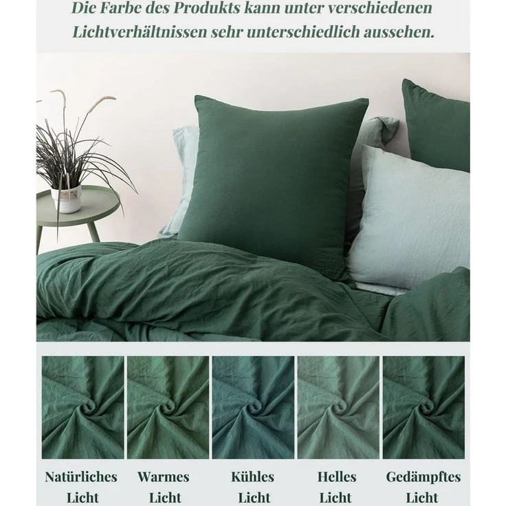 Fyrove Bettwäsche Bettwäsche-Sets 135x200 200x200 Dunkelgrün mit Reißverschluss, 3 teilig, Atmungsaktiv Bettbezug mit Reißverschluss und Kissenbezug 80x80 cm – Bild 4