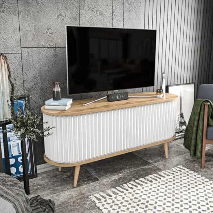 Hanah Home Modern TV Stand, Oud Oak & White, 140 x 43 x 64 cm | 100% Melamine Coated Particle Board, 18 mm Thick | Stylish & Functional for Living Rooms – Bild 3