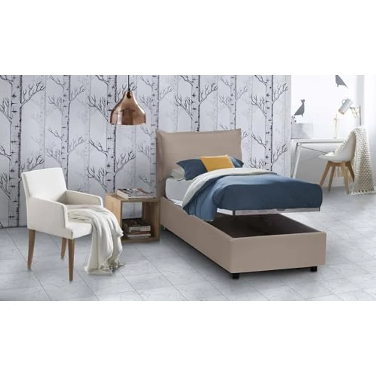 Talamo Italia - Einzelbett Emilia, Bettkasten mit Kunstlederbezug, 100 % Made in Italy, Öffnung vorne, inklusive Matratze 90 x 200 cm, Taupe – Bild 4