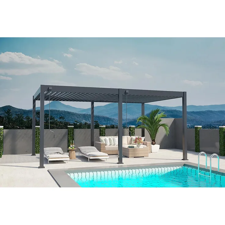 Weide Deluxe | Voll-Alu Pavillon | 3x6 M | Lamellendach anthrazit | Pergola freistehend