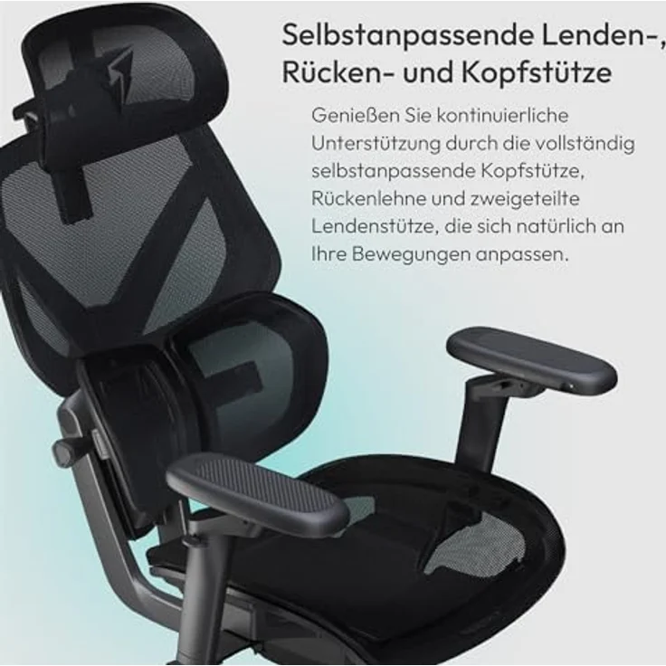 ThunderX3 Flex Pro Mesh, Ergonomischer Bürostuhl mit hoher Rückenlehne, Lendenstütze, 19D Verstellbarkeit, Synchronmechanik, Vorwärtsneigung, Schwarz – Bild 5