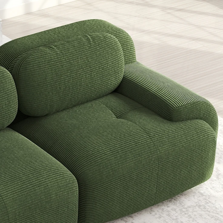 Ecksofa aus weichem Cordstoff,modular kombinierbar mit gebogenen Armlehnen ohne Montage hochelastische Schaumstoffpolsterung für Wohnzimmer Ruhezonen und Schlafzimmer,Cordstoff,Green, – Bild 6