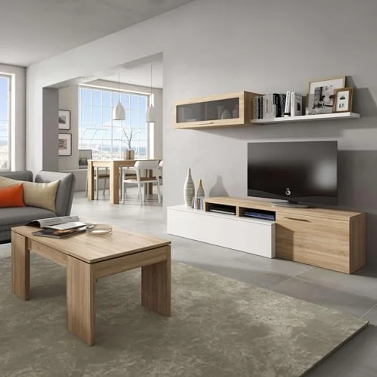 Calicosy Couchtisch Eiche Artisan, hochklappbar, 50x43x100 cm, mit Staufach und ABS-Gleitern – Bild 7
