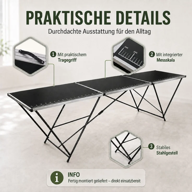 Tapeziertisch Alu Flohmarkttisch 300x60 cm Klapptisch klappbar mit Messskala – Bild 6