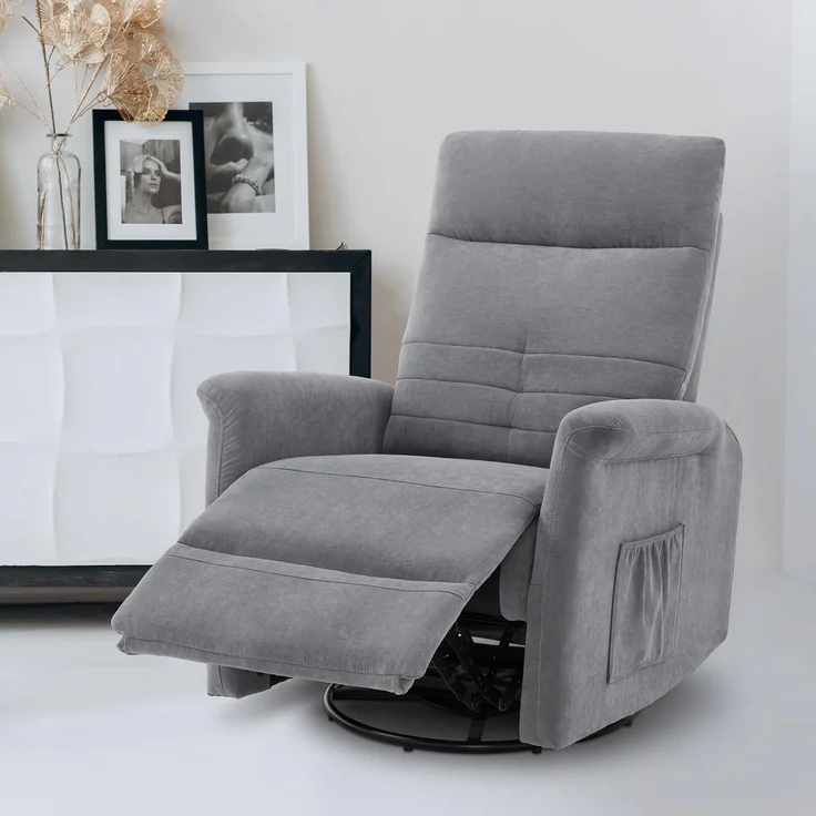 M MCombo Relaxsessel Fernsehsessel mit Liegefunktion Manuell, Massagesessel mit Wärmefunktion, TV Sessel mit Wippfunktion & Drehfunktion, 270° Drehbar, 7013 (Hellgrau) – Bild 2