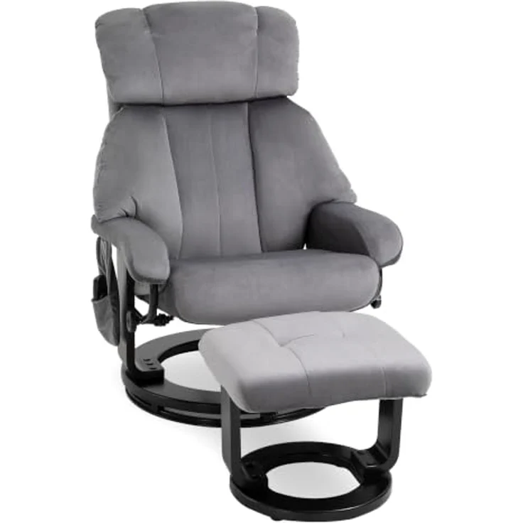 HOMCOM Massagesessel Fernsehsessel, Hocker, aus Kunstleder, Kann sitzen, um 360° drehen (Relaxliege, 2-St, Massagestuhl), für Wohnbereich, Grau – Bild 1