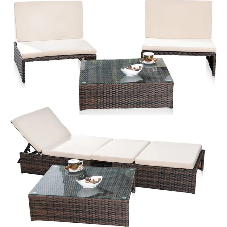 Gartenmöbelset Sessel Sitzgruppe Polyrattan Loungegarnitur Essgruppe braun