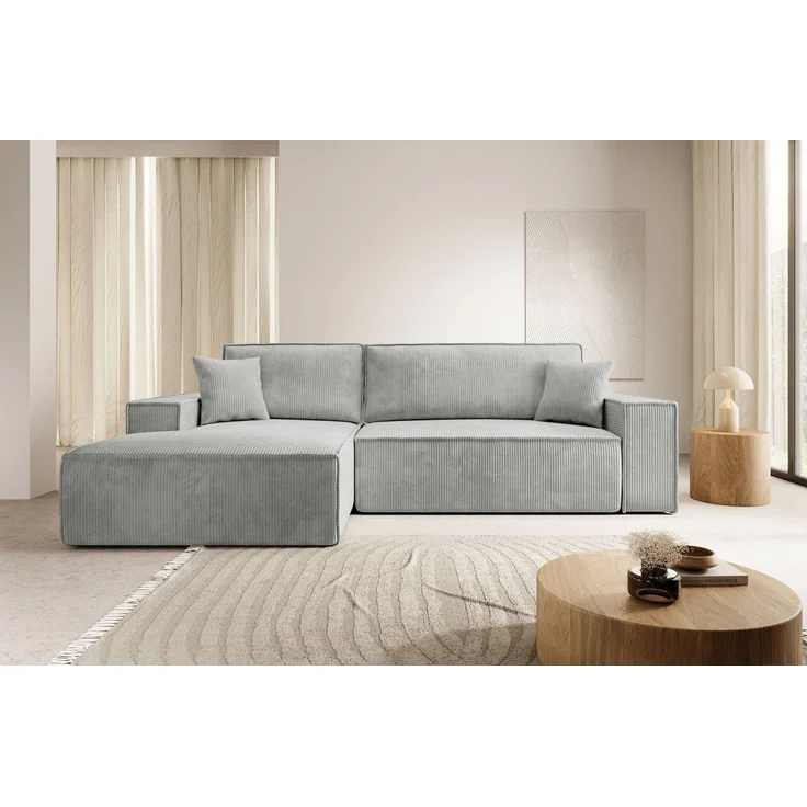Selsey 'Farese New' Ecksofa mit Cordbezug, Schlaffunktion und Stauraum, Hellgrau, links – Bild 2