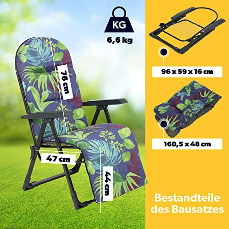 Kadax Gartenliege, Metall, Blau-Grün, verstellbare Lehne, 58x150 cm, für Garten und Terrasse – Bild 4