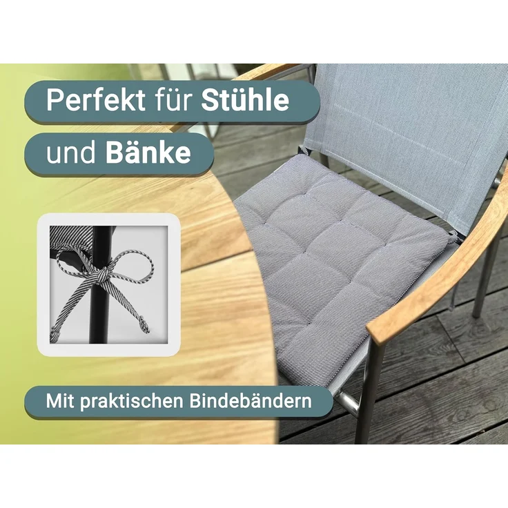 ZOLLNER Stuhlkissen, 40 x 40 x 3 cm, mit Bindebänder, für Indoor und Outdoor – Bild 2