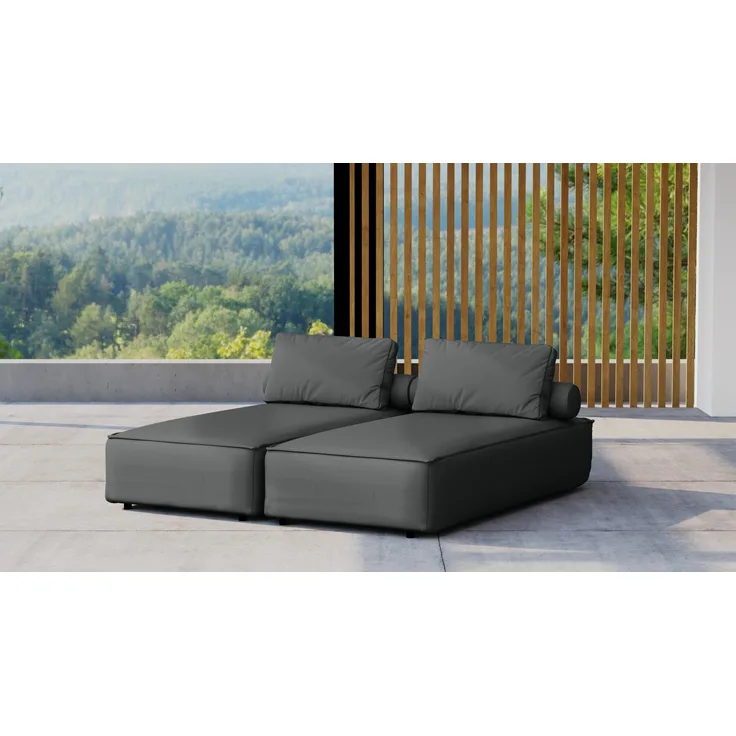 Kaiser Möbel Doppelter Liegestuhl MALIBU, Gartenliege, komfortables Anthrazit, mit Kopf- und Rückenkissen, UV-beständiges Stoff Odyssey