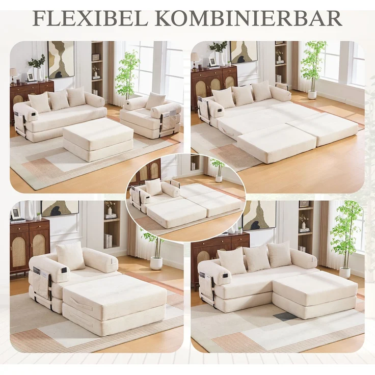 ZUBALIYA Ecksofa 94x67 cm, mit Ablageflächen, mit Cordbezug, mit breiten Armlehnen, modular aufgebaut, mit Schaumstoffpolsterung – Bild 5