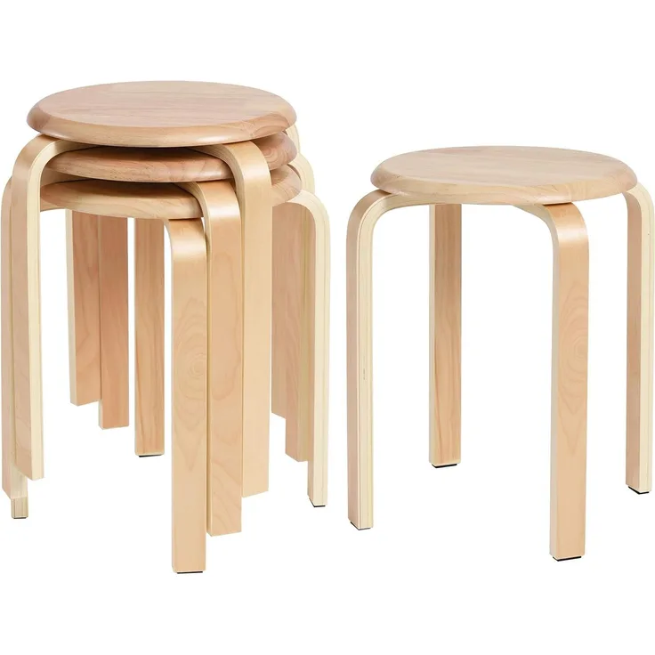 IBUYKE 4er Set Esszimmerhocker, Holzstapelstuhl mit Rutschfester Matte, Stapelhocker für Klassenzimmer, Ihrer Küche, Ihrem Speise- oder Home-Pub-Bereich Natur RF-752-4