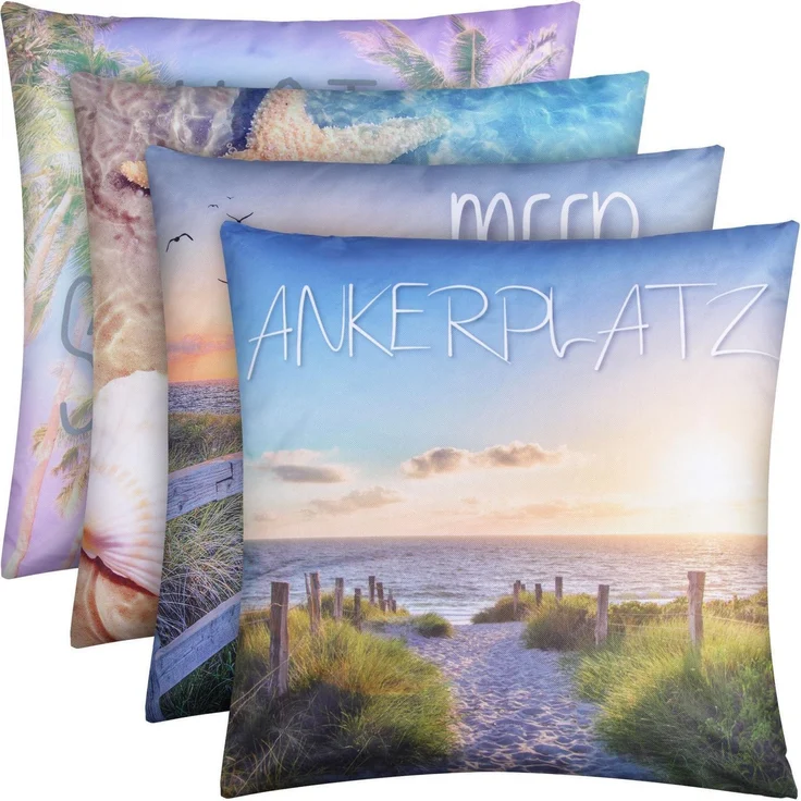 Outdoor Kissen mit Paspel ( 45 x 45 cm ) Dekokissen Garten - Reißverschluss - Schmutz- und Wasserabweisend - abnehmbarer Kissenbezug Hot Summer 1er-Pack – Bild 7