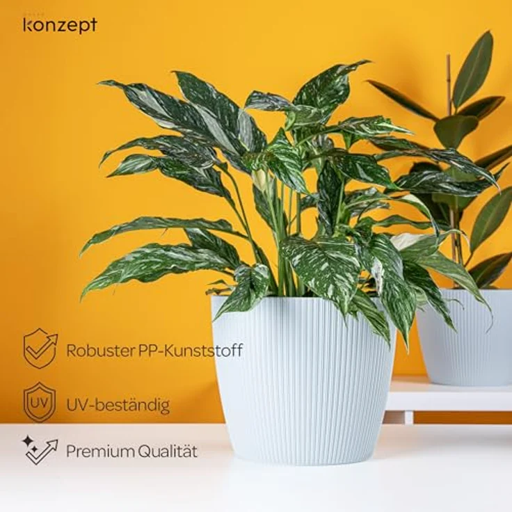 KONZEPT Blumentopf groß, gerillte Struktur 26/30cm, Übertöpfe für Zimmerpflanzen, aus Kunststoff ideal für Wohnzimmer, Küche und Balkon – Bild 4
