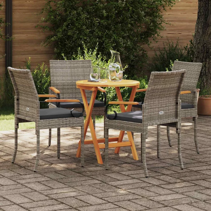 vidaXL Gartenstühle 4 Stk. Grau und Dunkelgrau Poly-Rattan und Akazie 42025886 – Bild 3