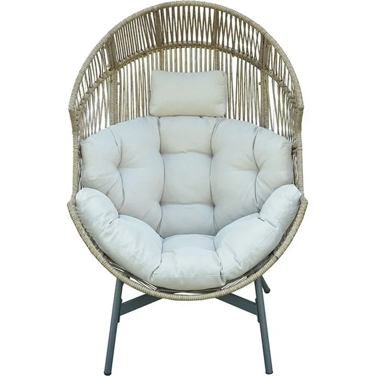 acamp Loungesessel Outdoor Sessel Geflecht Outdoor mit Kissen wetterfest Garten (gepolsterte Sitz und Rückenkissen abnehmbar wasserabweisend), Kunststoff Geflecht in Flechtoptik mit rostgeschütztem Gestell